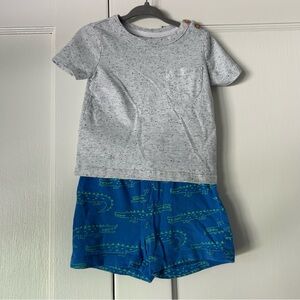 Joe Fresh Gray Pocket T-Shirt and Blue Crocodile Print Shorts Set 12-18 Months
